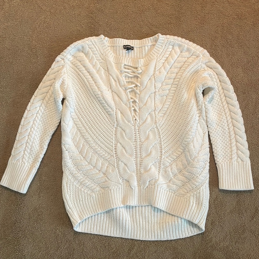 Express white cable knit sweater.